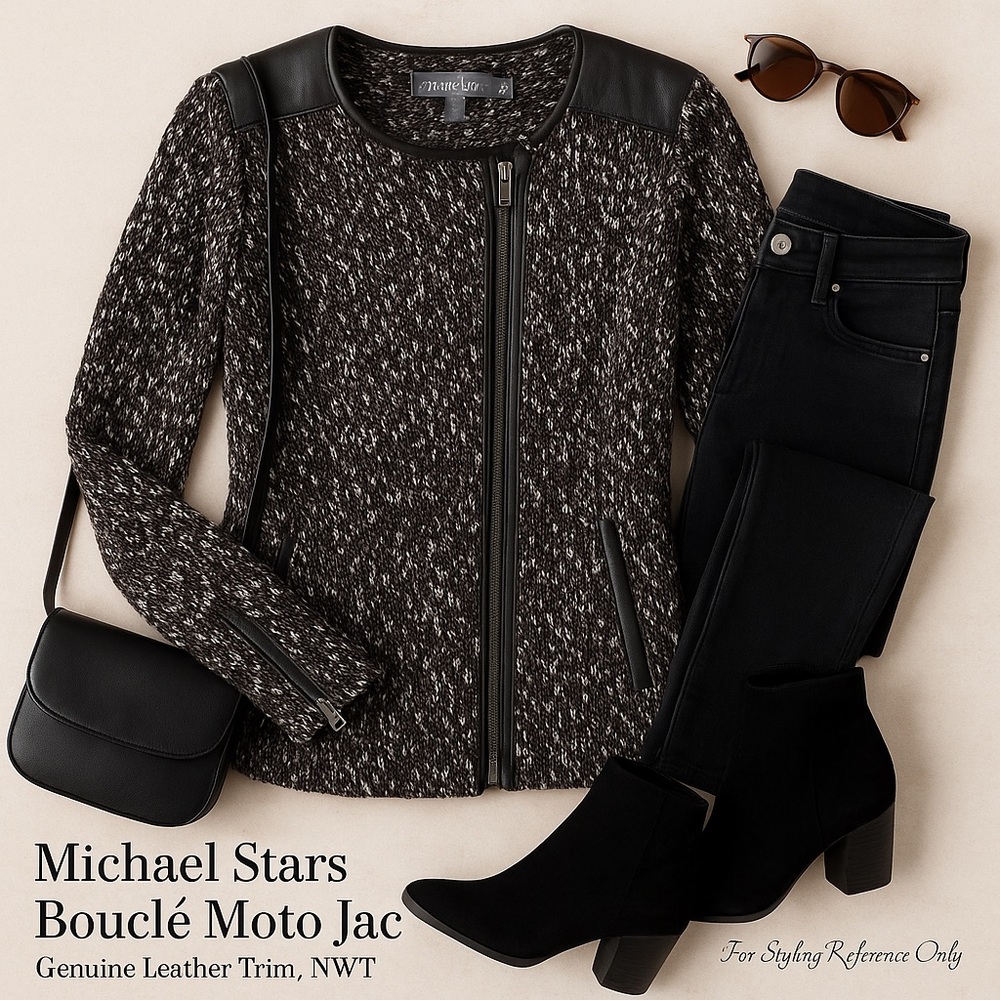 Michael Stars Driftwood Moto Jacket with Bouclé Texture | Size 2 | NWT